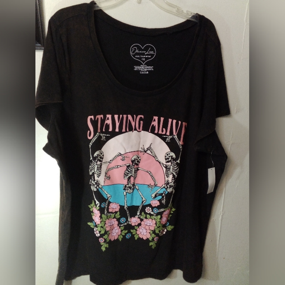 🌺 PLUS SIZE GRAPHIC TEE SKELETONS FLOWERS TYE DYE T SHIRT SZ 4XL NWT